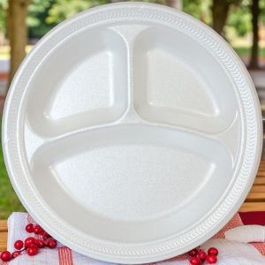 FM-10CPWQR-Dart Foam 3-Compartment Laminated Plate 10 1/4" White